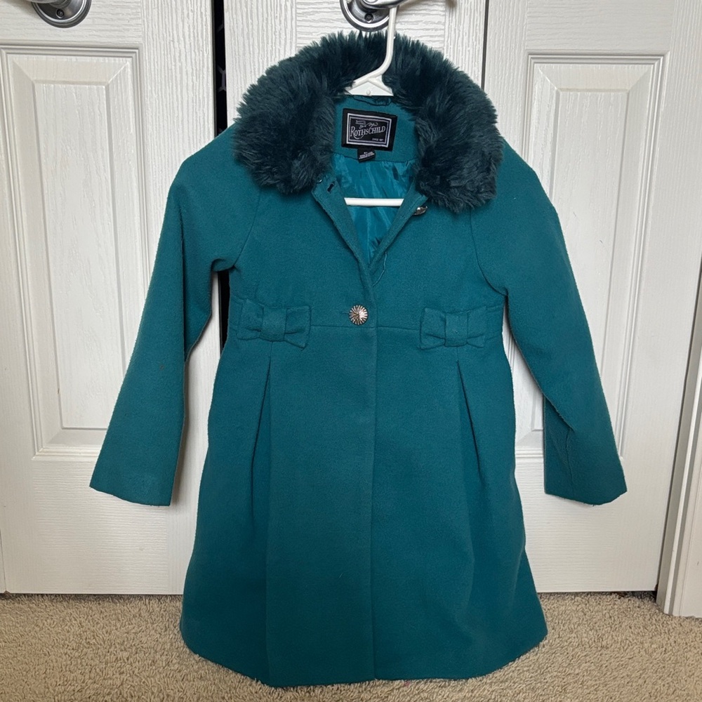 Rothschild Girls 6X Teal Faux-Fur Collar Coat